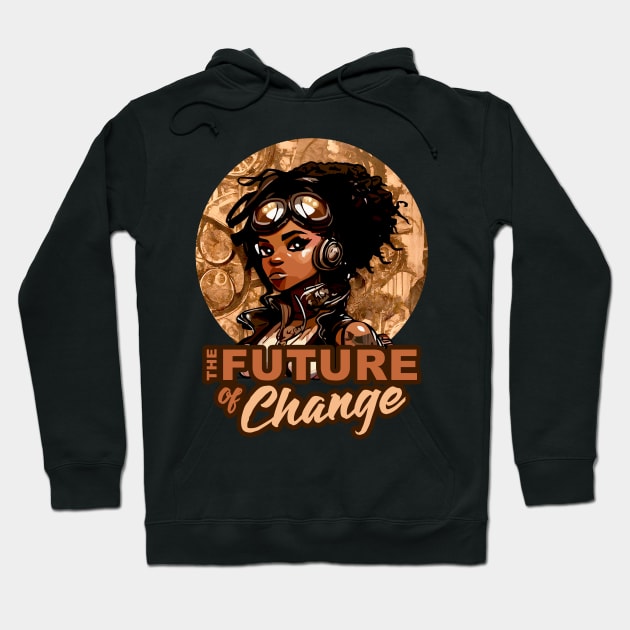 Future of Change Steampunk Anime Black Girl Empowerment Hoodie by Irene Koh Studio